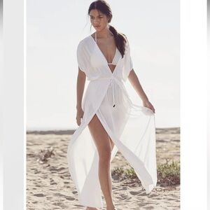 Elan White Deep V-Neck Cover-Up Maxi Dress